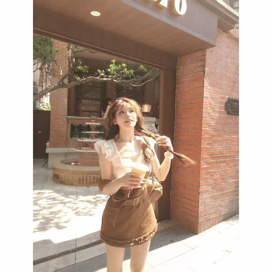 瑞茜·威瑟斯 甜心软芙 夏季甜美风休闲小众背心背带裤 R7005-1V