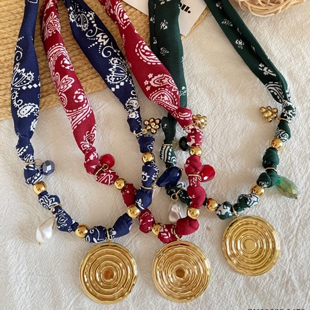 非金属布艺项链 00339  欧比雅比品牌新款布艺丝巾项链