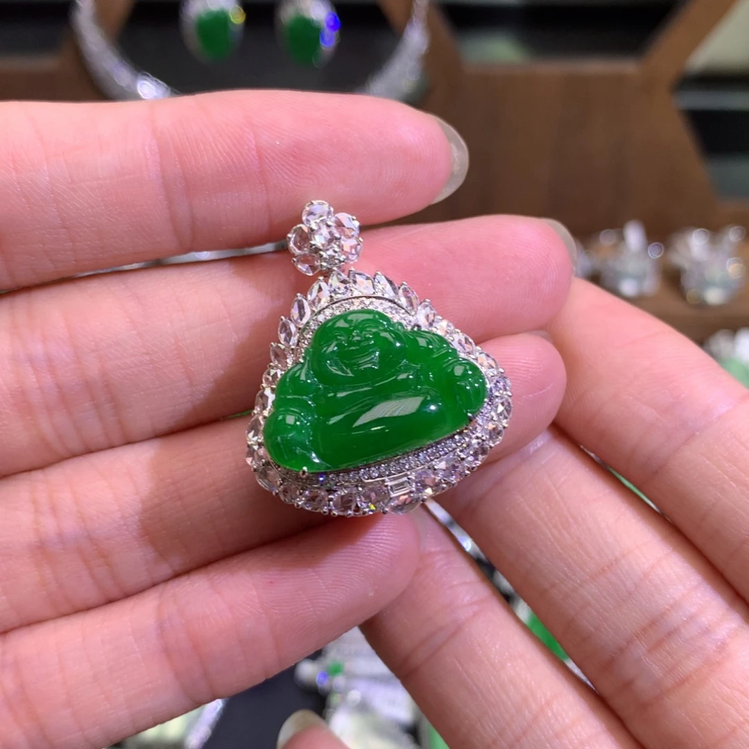 翡翠18K金镶嵌吊坠(不含链)