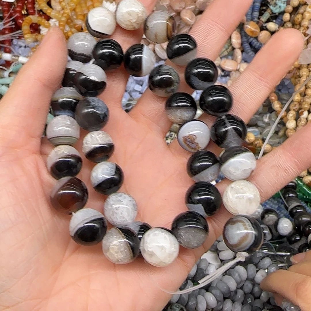 玛瑙/玉髓合金珠宝半成品水晶玛瑙12mm一条