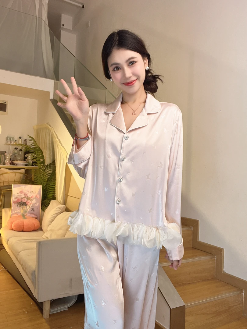 睡衣女春秋季甜美气质2025新款蝴蝶印花长袖套装可外穿家居服