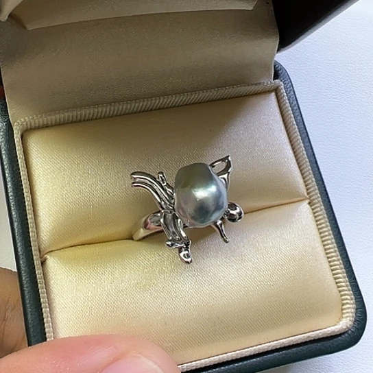 戒圈海水珍珠银S925镶嵌