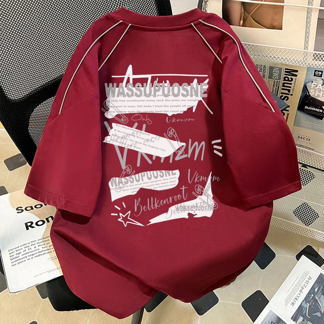 WASSUP UOSNE美式潮牌夏季重磅纯棉短袖t恤男阳光帅气简约上衣服