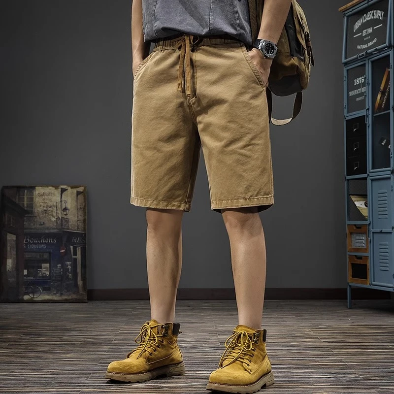 Cebrodz夏季薄款纯棉短裤男士新款美式休闲五分裤子宽松直筒中裤