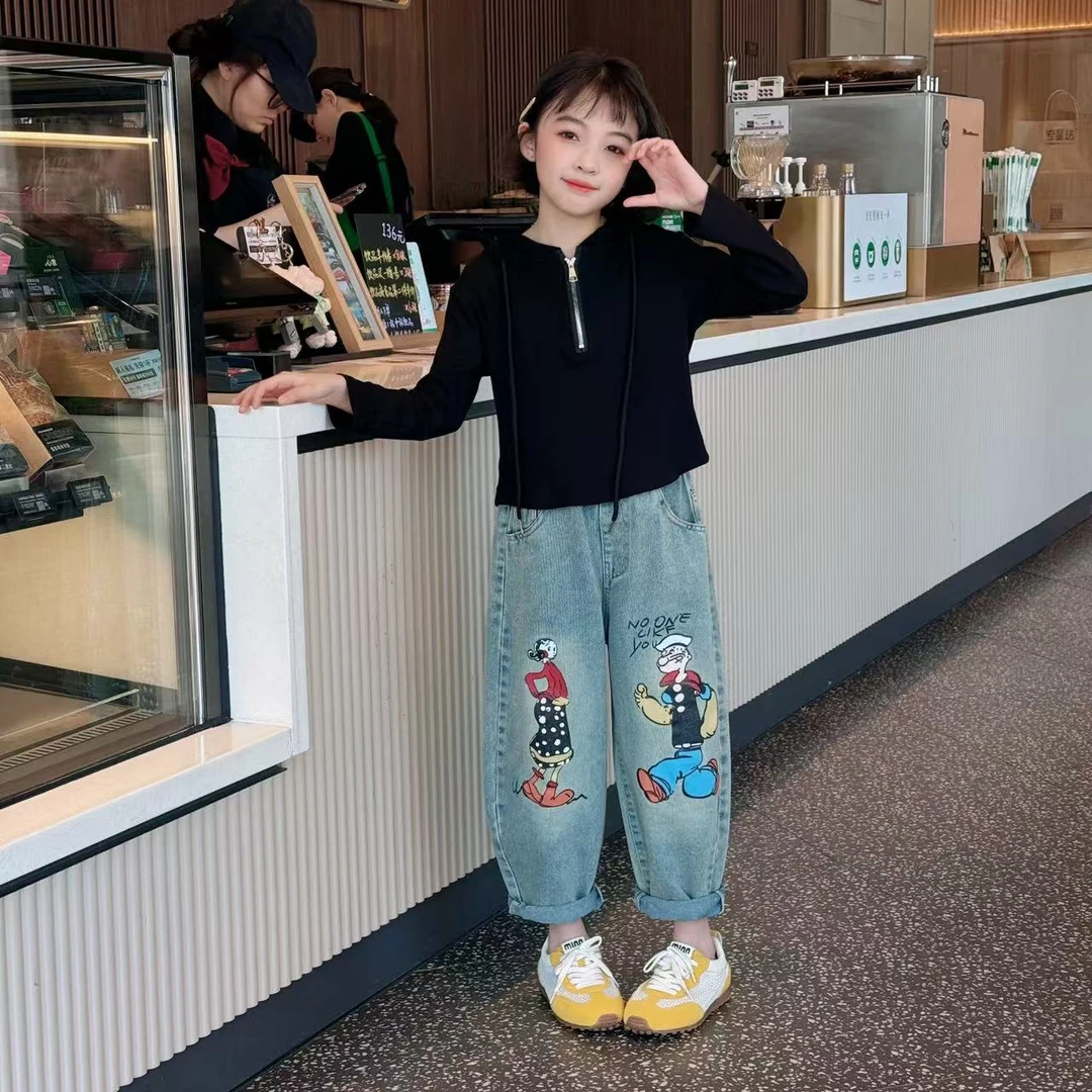 2025新款女童休闲时尚印花卡通牛仔裤