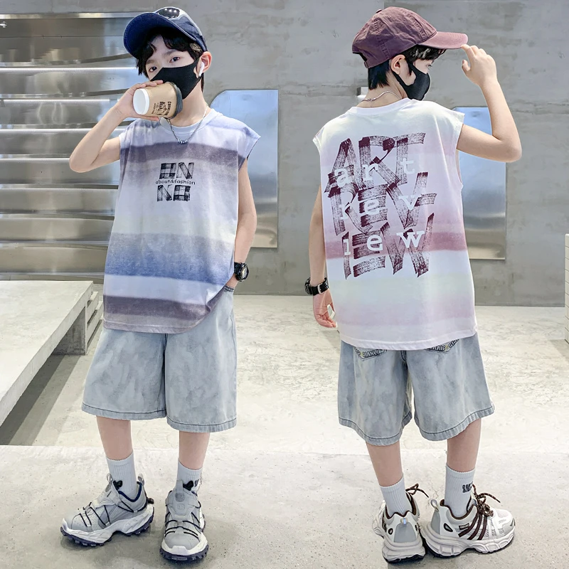 男童夏装套装2025新款儿童装运动夏款男孩中大童无袖款夏季两件套