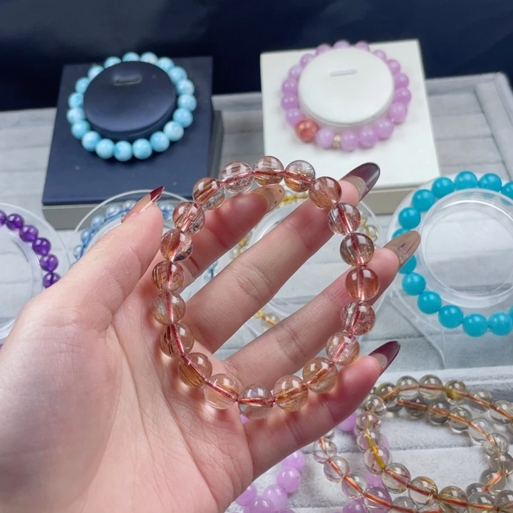 水晶珠宝半成品未镶嵌铜发晶手串10mm