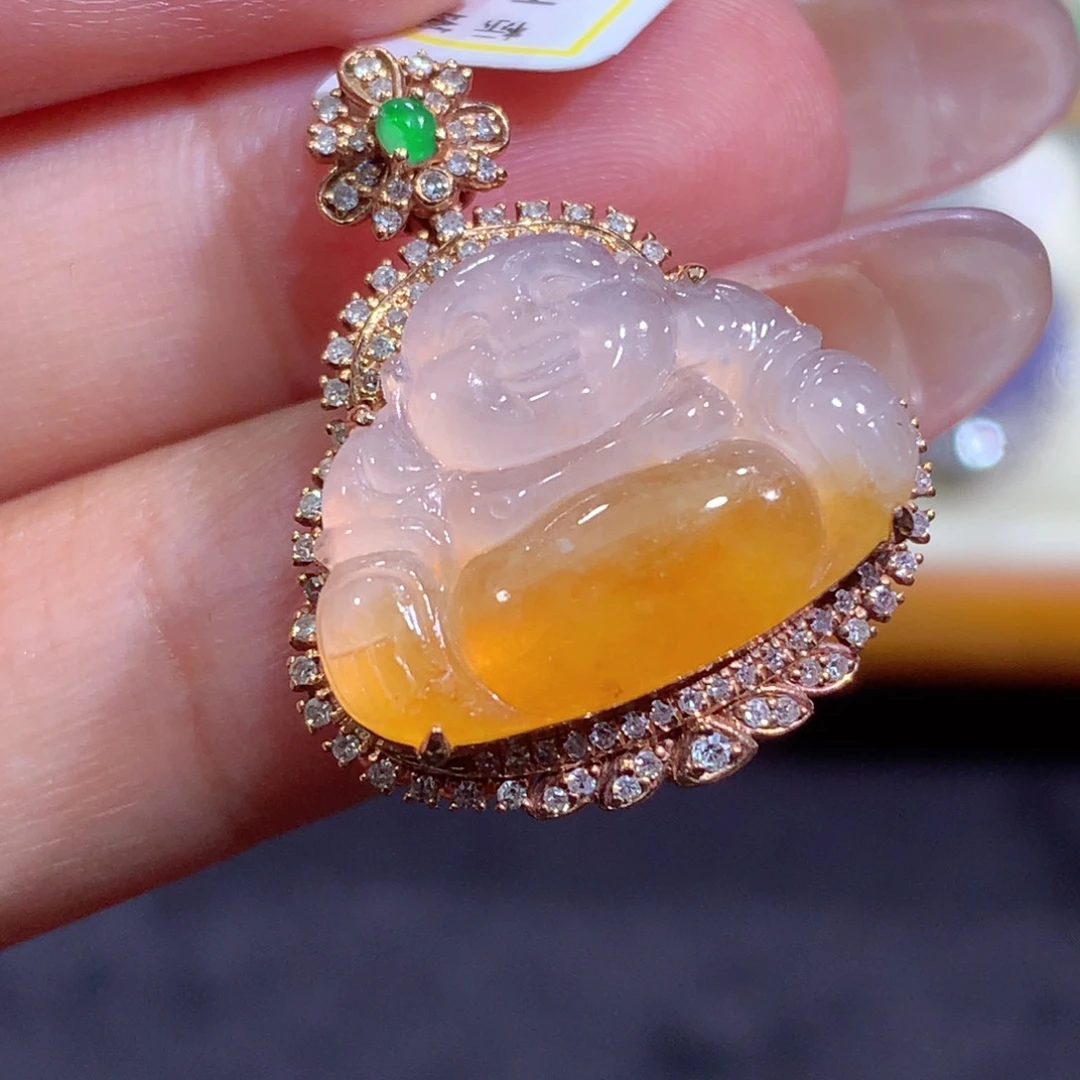 翡翠18K金镶嵌吊坠(不含链)