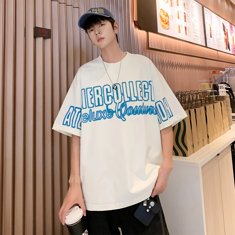 重磅美式时尚短袖2025夏季新款青少年T恤字母设计落肩宽松百搭款