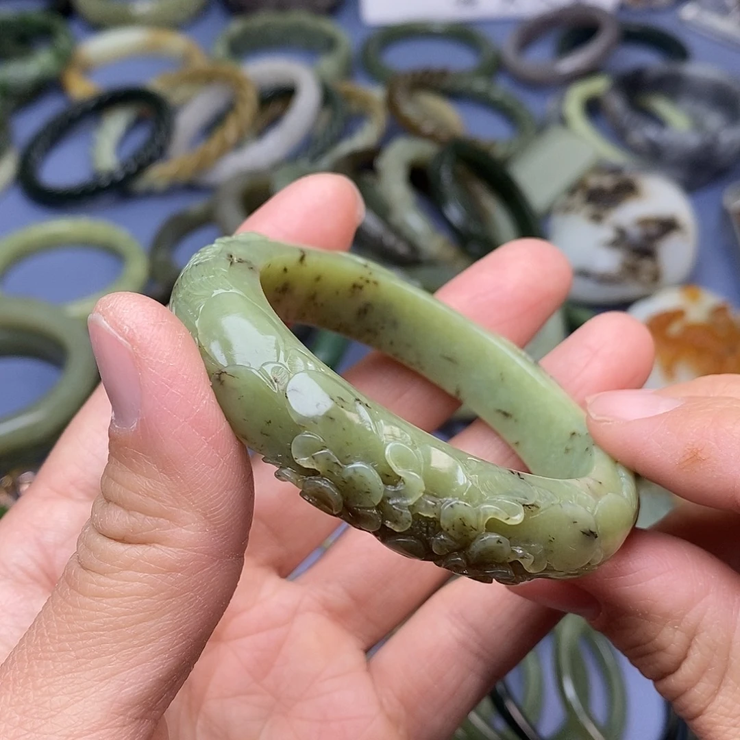 和田玉（糖玉）未镶嵌手镯005圈口55mm凤凰牡丹镯