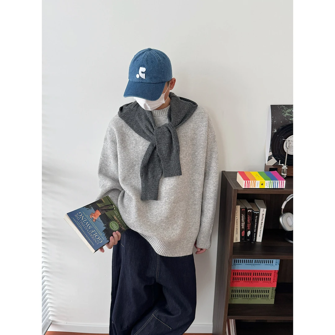 19studio WAYNEPRINCE 美式复古圆领连帽毛衣学院风百搭休闲上衣