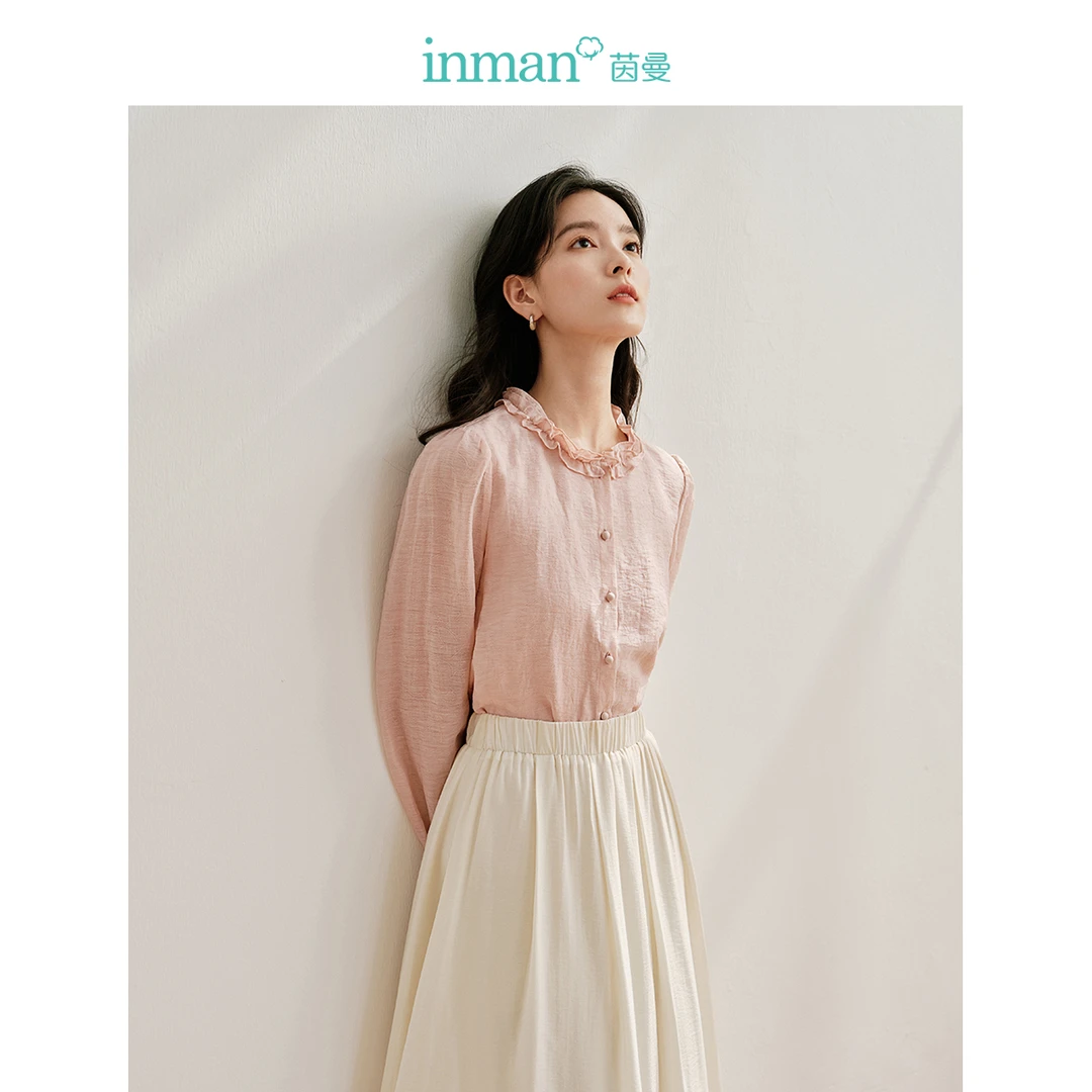 【商场同款】茵曼2024春秋新款女衬衫衬衣长袖泡泡袖休闲棉麻通勤