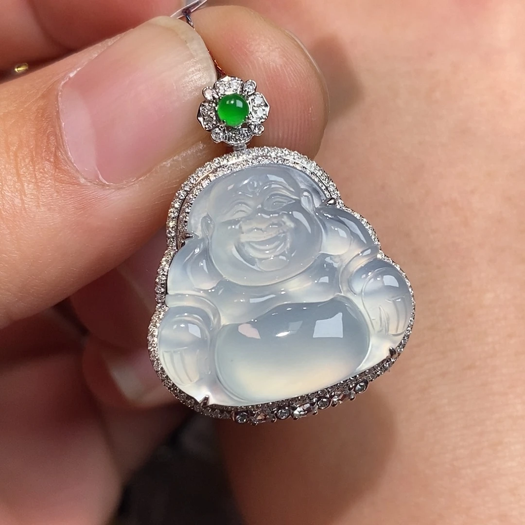 翡翠颈饰18K金镶嵌佛公