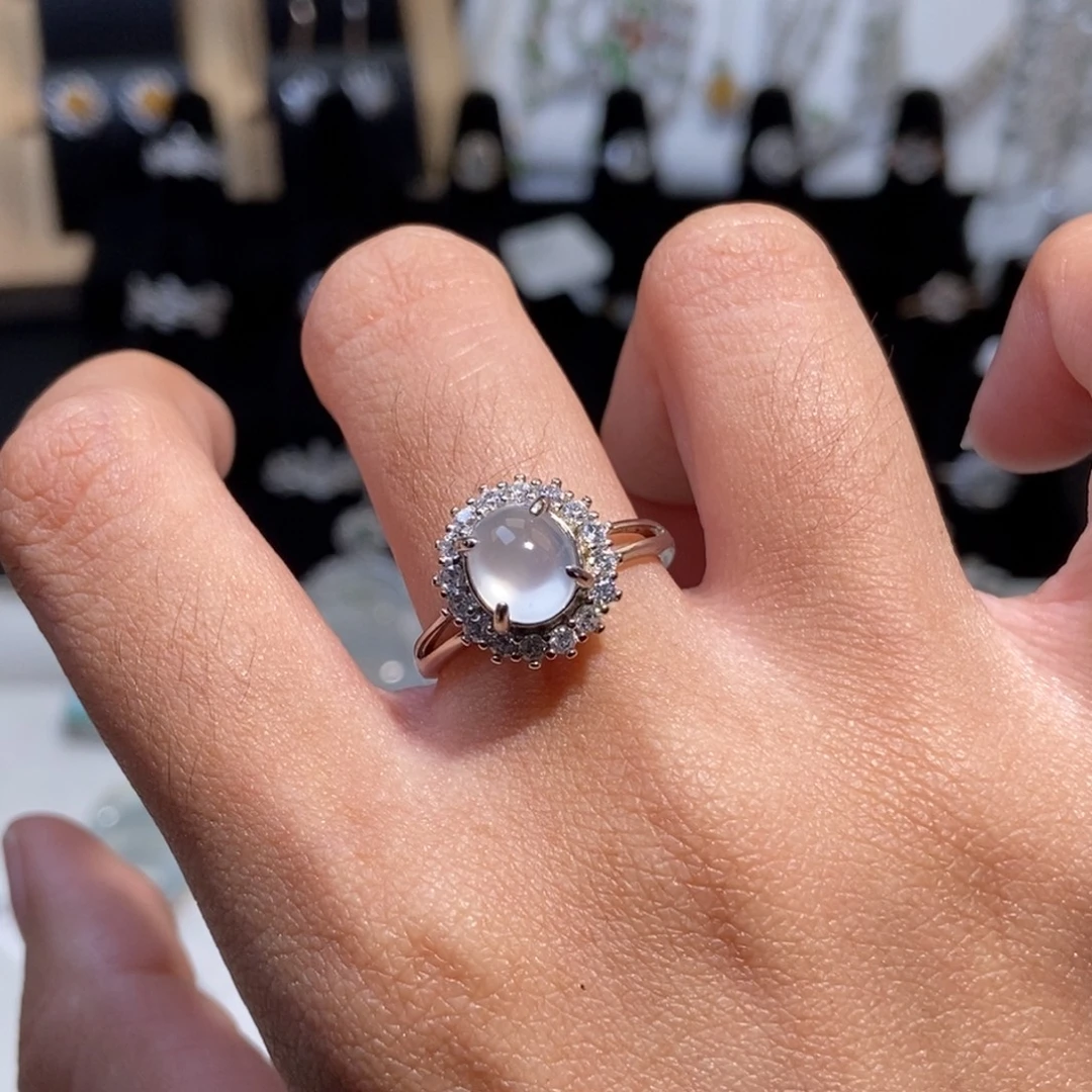 翡翠银S925镶嵌戒指纯天然缅甸翡翠A货戒指