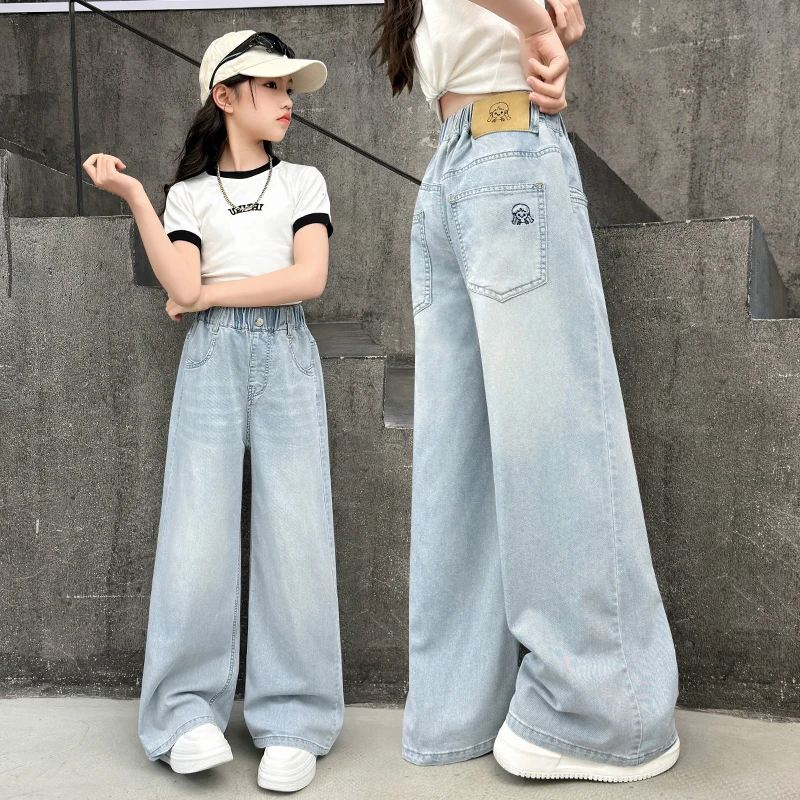 女童牛仔裤夏季薄款2025新款女大童阔腿裤儿童夏装裤子洋气夏款裤