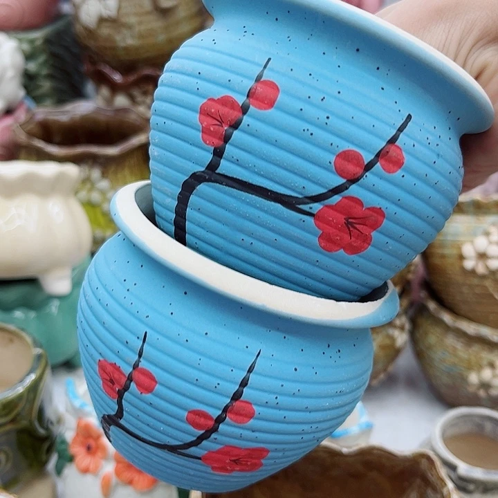 多肉绿植陶瓷花盆9.9包邮，有孔