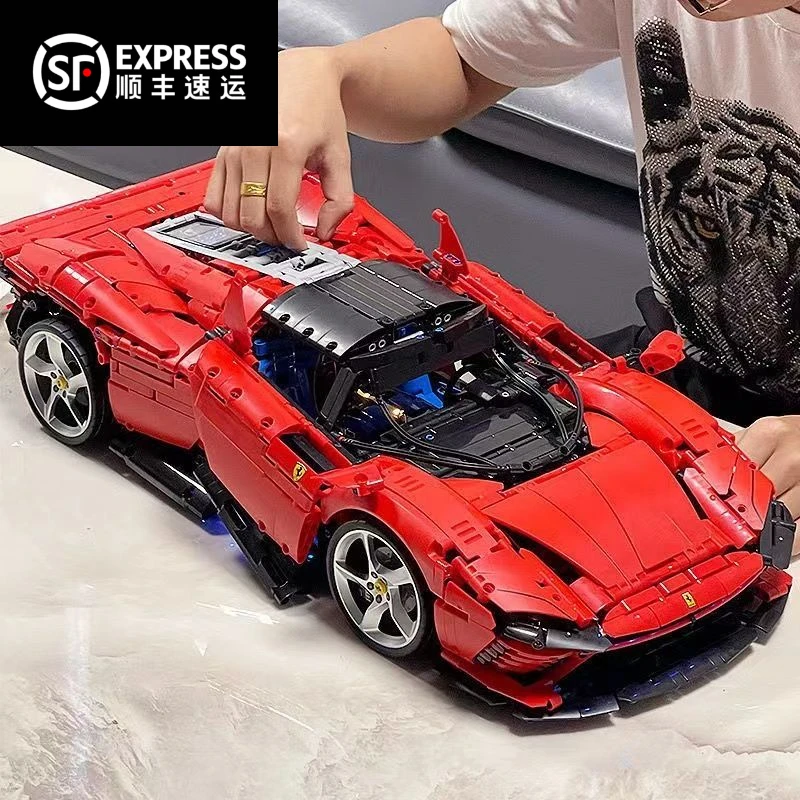 1:8法拉利SP3积木跑车模型遥控赛车汽车机械组拼装玩具男孩生日