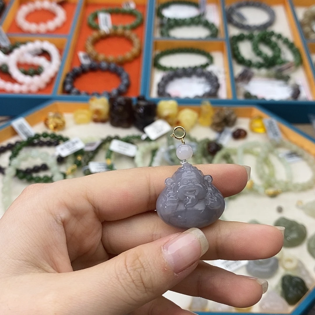和田玉未镶嵌吊坠(不含链)w31烟紫财神爷孤品