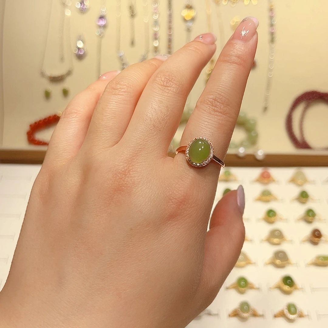 和田玉戒指银S925镶嵌