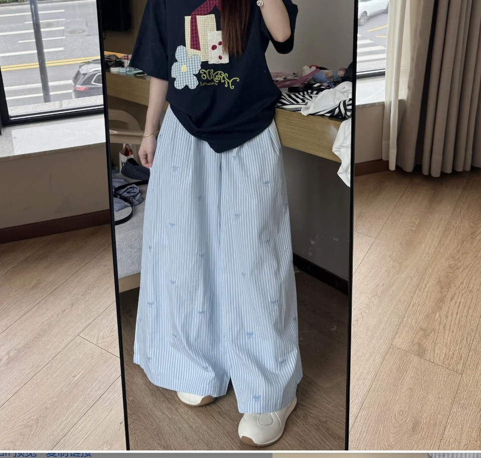 【许愿瓜】条纹蝴蝶结休闲裤 女百搭宽松显瘦 G5129