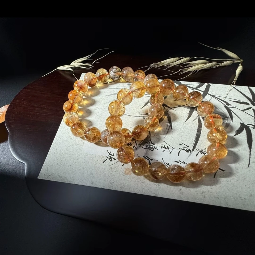 【东海水晶城直发】天然保真-黄财财黄塔晶水晶-素圈手串（克价1.9）