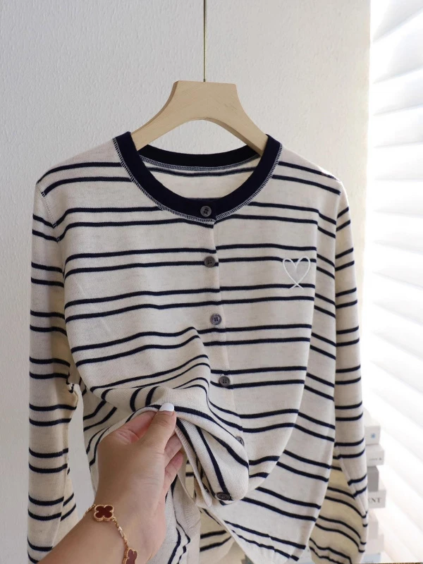 特大码2-300斤针织开衫女2025秋冬新款宽松外穿条纹复古舒适上衣