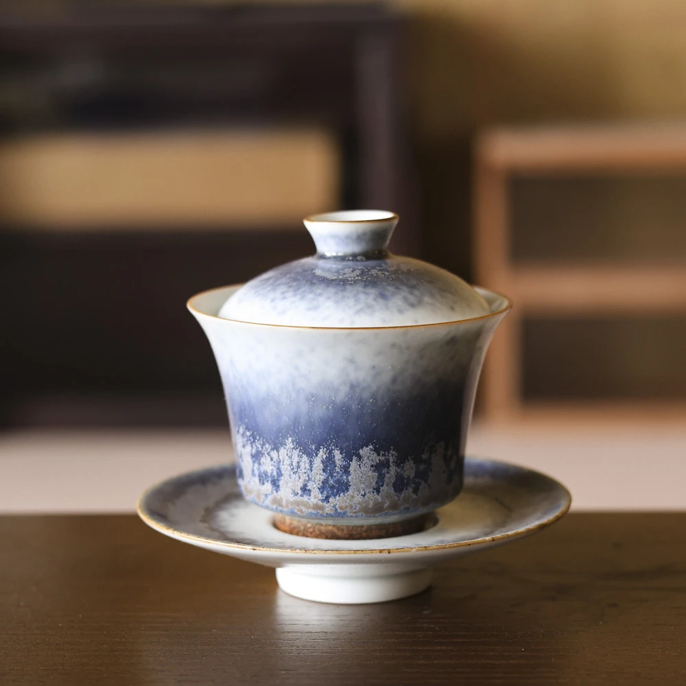 【纳兰】黄丽君陶瓷天青蓝陶瓷功夫泡茶具三才盖碗（X2332）