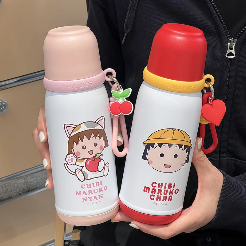 樱桃小丸子儿童保温杯上学专用学生吸管水杯双饮杯子