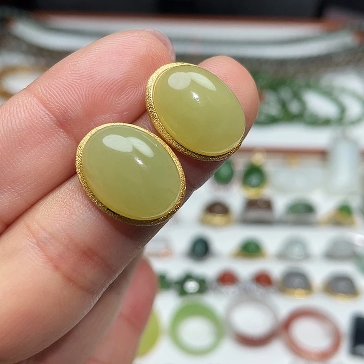 和田玉银S925镶嵌耳饰颜色多样性发货