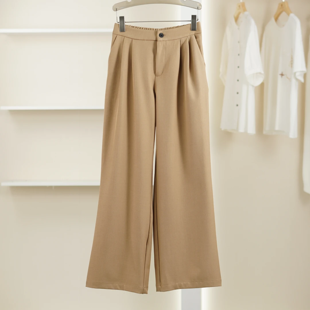 麦迪尚品 5041076 春夏薄款休闲通勤松紧腰垂感显高阔腿长裤