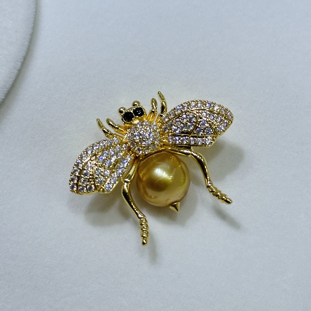 娜点珠宝 海水南洋金珠 蜜蜂胸针 9-11mm