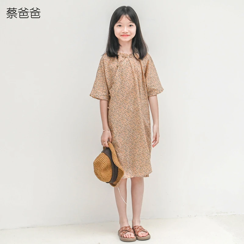 蔡爸爸童装文艺碎花裙中式夏装小个子女装薄款气质旗袍连衣裙516