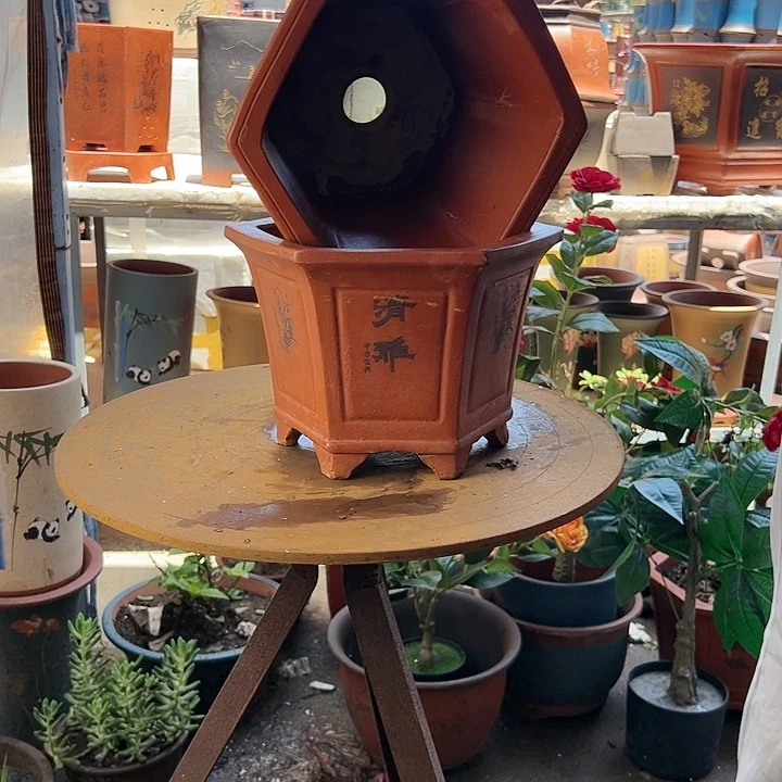 宜兴紫砂花盆25+25红清雅六方