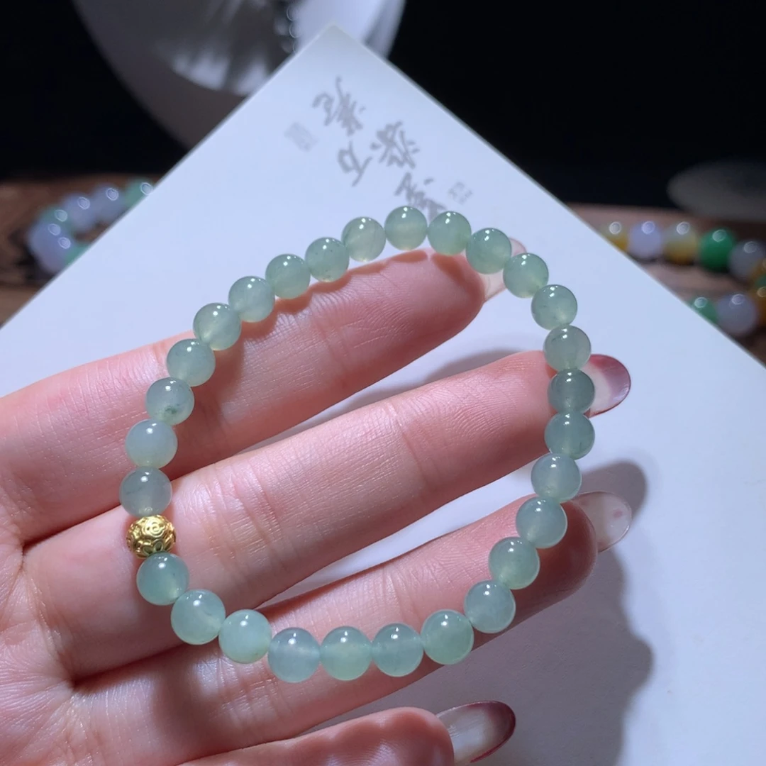 翡翠手串未镶嵌卡6天青色飘花