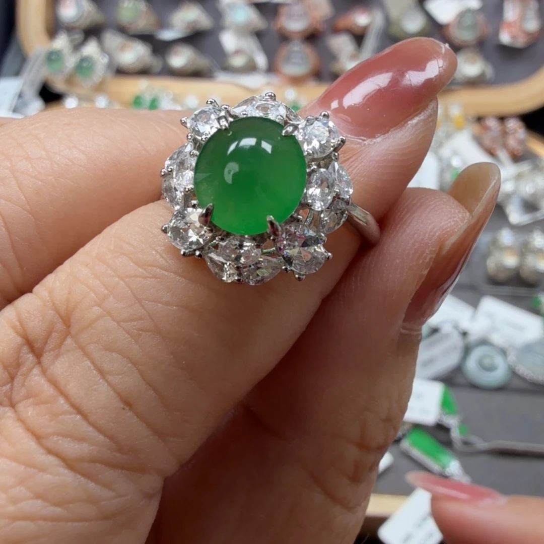 翡翠银S925镶嵌戒指8096