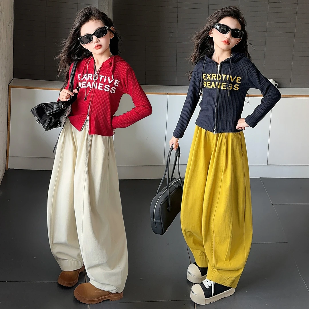 女童秋季又酷又飒套装2025新款潮酷穿搭网红炸街开衫阔腿裤两件套