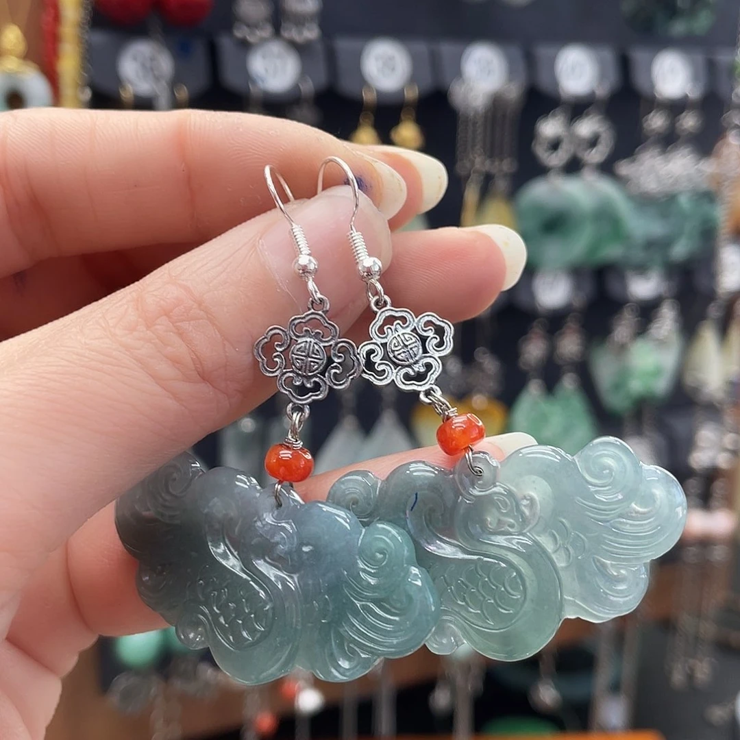 翡翠耳饰银S925镶嵌967gjnjhhhk