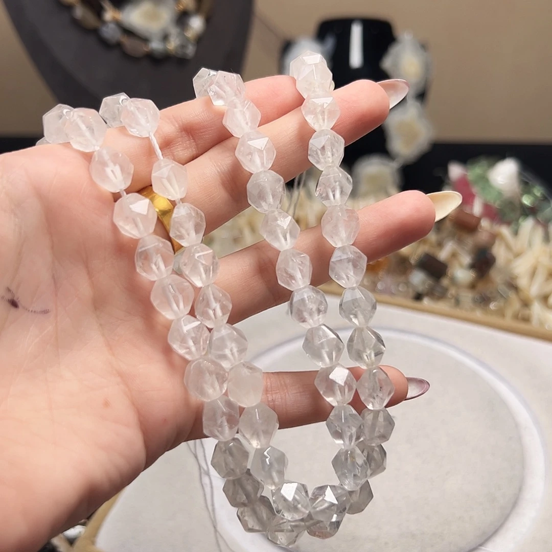 玛瑙/玉髓合金珠宝半成品b590 8.6m 白水晶切面一条