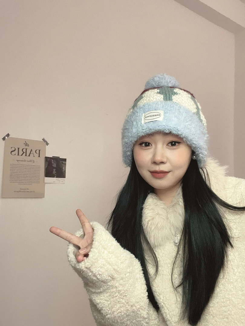 韩系清新毛球布偶针织毛线帽大头围秋冬百搭护耳保暖包头帽