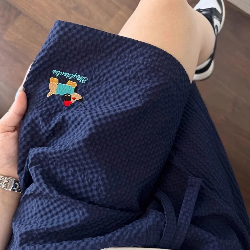藏青色腊肠小狗刺绣短裤女夏季外穿美式运动裤小个子休闲五分中裤