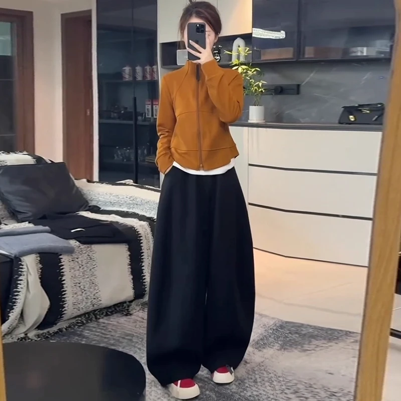 时尚休闲套装女秋季新款洋气显瘦立领开衫卫衣阔腿裤运动两件套潮