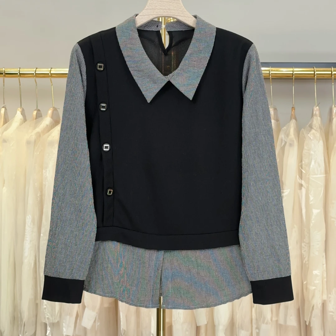 【RG5199】2025年女士百搭季新款小众内搭气质修身短时尚假两件上衣