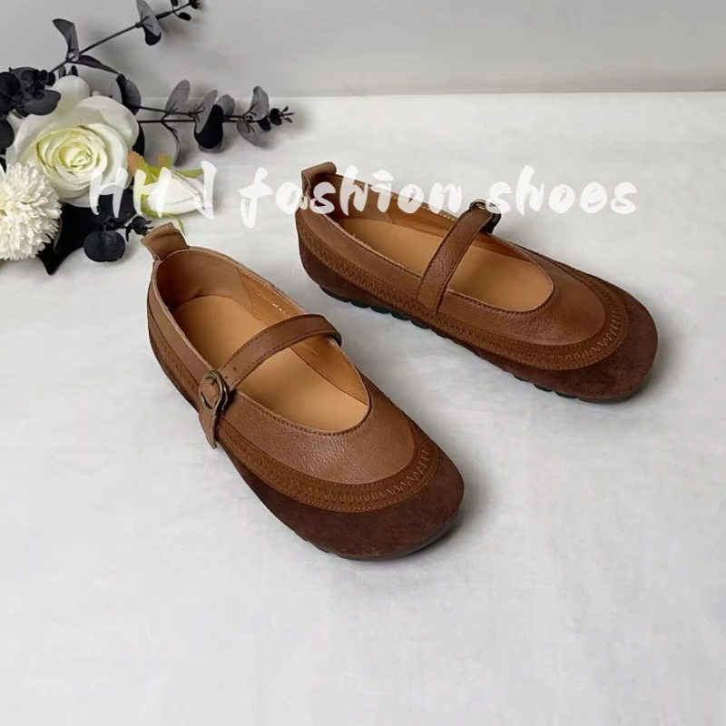 25年春夏新款文艺手工真皮玛丽珍鞋一字扣平底软底复古软牛皮单鞋