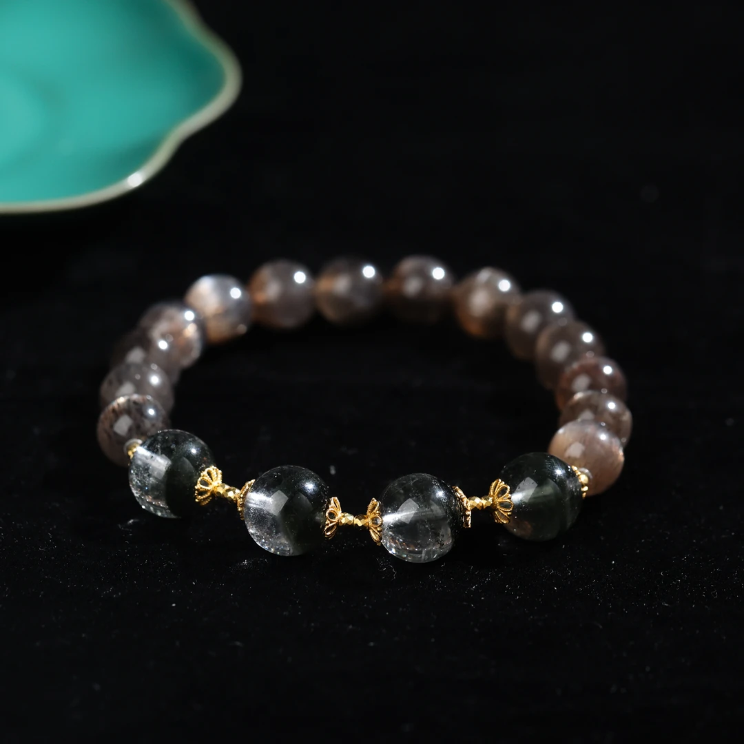 【诗语】天然黑骨干绿幽灵手串天然水晶手工气质轻奢精美百搭女款