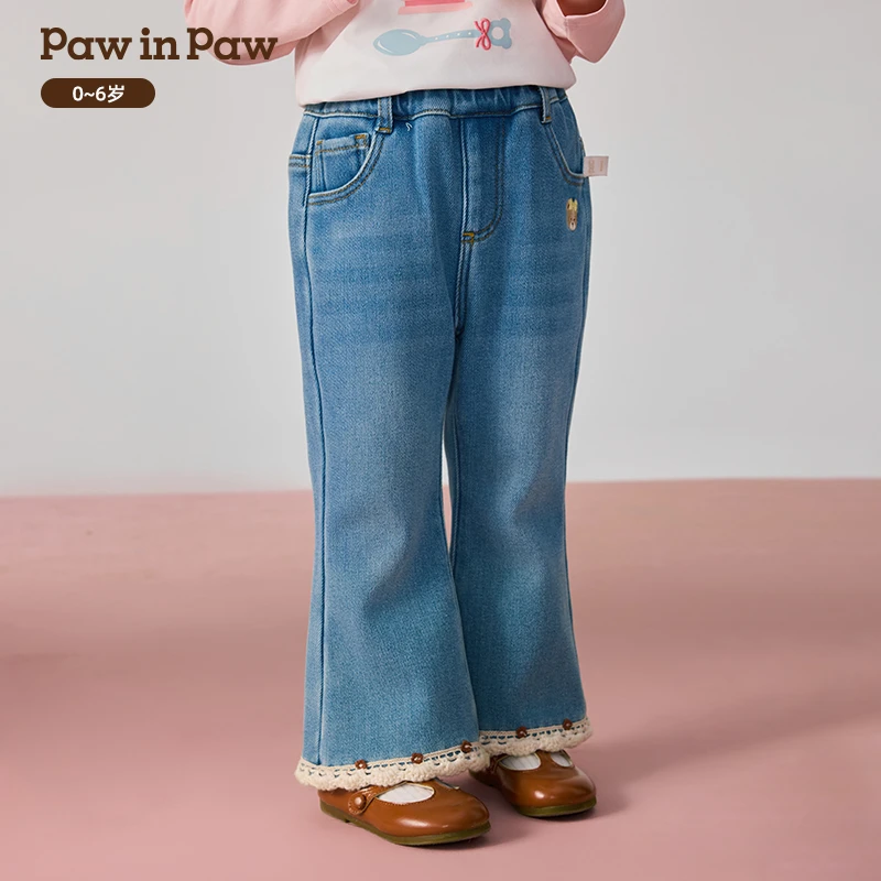 PawinPaw卡通小熊童装25年秋冬新款女宝宝牛仔喇叭裤拼接百搭