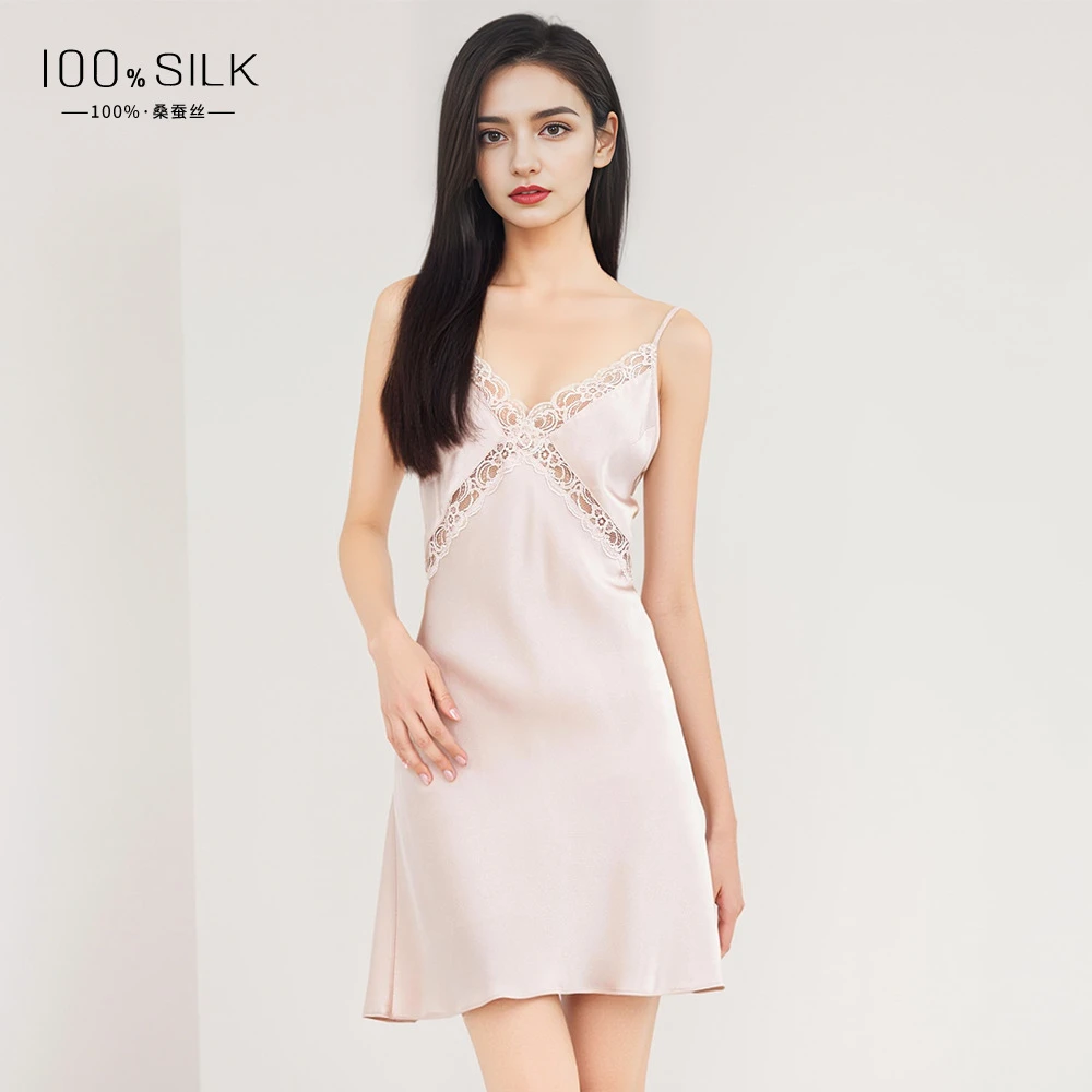 生日妇女节送妈妈礼物春夏款真丝100%桑蚕丝性感吊带裙露背睡裙