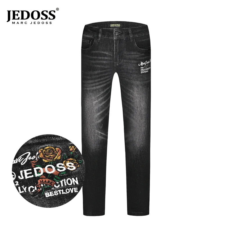 JEDOSS/爵迪斯男装秋冬时尚新款立体玫瑰刺绣牛仔裤长裤BC003