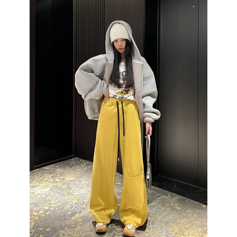 0353【冬季新款】明线立体斜拼宽松遮肉显瘦休闲弯刀裤（8810）