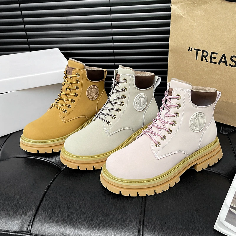 2025新款真皮加绒马丁靴系带英伦风时尚百搭增高厚底增高 4118