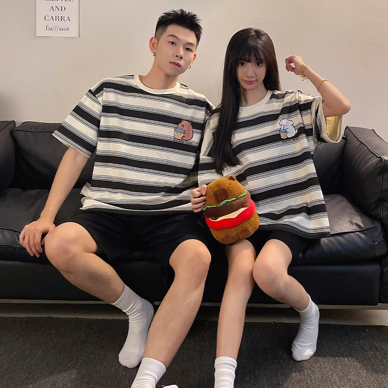 新款夏季薄款情侣短袖短裤卡通休闲大码家居服套装90809